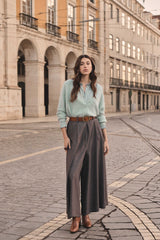TATIANA MOUSE GREY WIDE-LEG TROUSERS