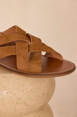 SOAN LIGHT CAMEL FLAT LEATHER SANDALS
