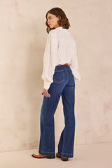 REBECCA RAW DENIM WIDE-LEG JEANS