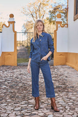 ROSIE CROPPED STRIPED STRAIGHT COTTON TROUSERS