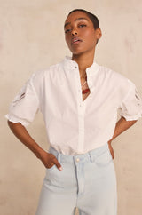 DONCASTER SHORT-SLEEVED EMBROIDERED COTTON BLOUSE