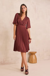BERTILLE ROSEWOOD PLEATED DRESS