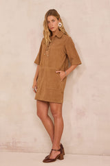 BRISE CINNAMON SUEDE LEATHER DRESS