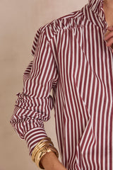DOUCE BURGUNDY STRIPED COTTON BLOUSE