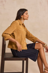 CLARA 3/4 SLEEVE LEATHER SHIRT