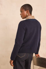 ALEXIANE NAVY BLENDED WOOL CARDIGAN