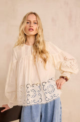 MADELEINE EMBROIDERED LONG-SLEEVE COTTON BLOUSE