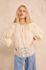 MADELEINE EMBROIDERED LONG-SLEEVE COTTON BLOUSE