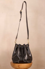 VALENTIN BLACK LEATHER BUCKET BAG