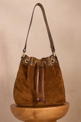 VALENTIN CAMEL LEATHER BUCKET BAG
