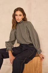 MARCIA KHAKI STRIPED BLOUSE