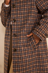 CONSTANT LONG PLAID MIXED WOOL COAT