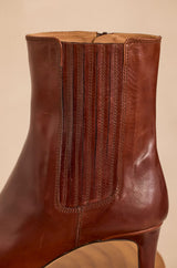 ODILE COGNAC LOW-HEELED LEATHER ANKLE BOOTS