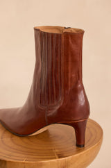 ODILE COGNAC LOW-HEELED LEATHER ANKLE BOOTS