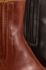 ODILE COGNAC LOW-HEELED LEATHER ANKLE BOOTS