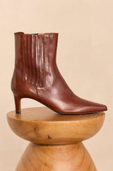 ODILE COGNAC LOW-HEELED LEATHER ANKLE BOOTS