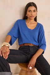 LIANA ROYAL BLUE 3/4 SLEEVE T-SHIRT