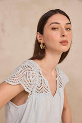 LILOU LIGHT BLUE EMBROIDERED COTTON TOP