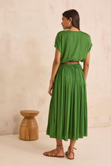 JULIANA GREEN FLUID SATIN LONG SKIRT
