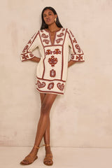 MARGUERITE STRAIGHT EMBROIDERED COTTON DRESS