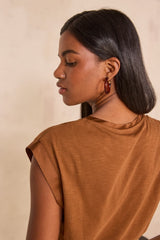 TERENCE CARAMEL COTTON SLEEVELESS T-SHIRT
