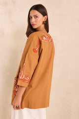NOURIA EMBROIDERED 3/4 SLEEVE COTTON JACKET