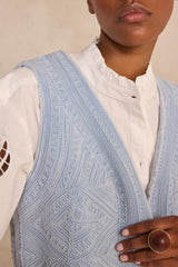 VILMA EMBROIDERED COTTON SLEEVELESS VEST
