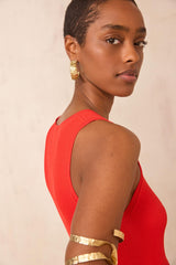 LYS GERANIUM BI-MATERIAL TRAPEZE DRESS
