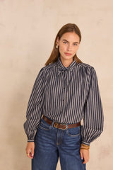 MALO NAVY STRIPED COTTON BLOUSE