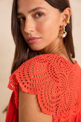 LILOU GERANIUM EMBROIDERED COTTON TOP