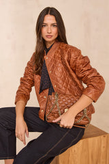 BETSY CINNAMON QUILTED LEATHER JACKET