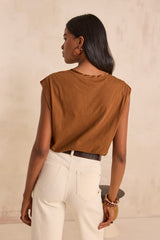TERENCE CARAMEL COTTON SLEEVELESS T-SHIRT