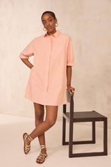 BEST CORAL STRIPED COTTON SHIRT DRESS