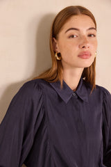 MARION NAVY SATIN BLOUSE
