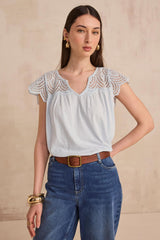LILOU LIGHT BLUE EMBROIDERED COTTON TOP