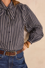 MALO NAVY STRIPED COTTON BLOUSE
