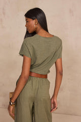 PRETTY LEAF SHORT-SLEEVED COTTON SWEATER