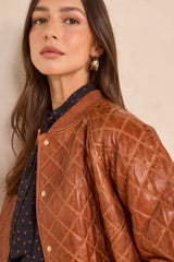 BETSY CINNAMON QUILTED LEATHER JACKET
