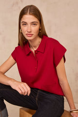 AGLAE RED SLEEVELESS POLO SWEATER