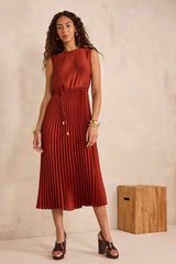 BELL BRICK PLEATED STRAIGHT DRESS