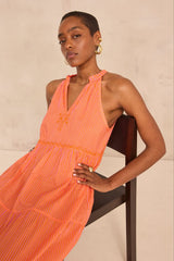 BERENISSE WIDE STRIPED COTTON SLEEVELESS DRESS