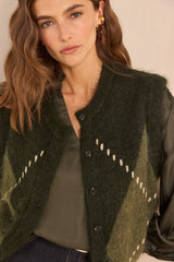 ALPHA FIR GREEN SLEEVELESS MOHAIR CARDIGAN