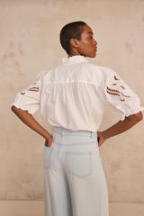 DONCASTER SHORT-SLEEVED EMBROIDERED COTTON BLOUSE