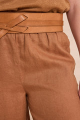 TIM CARAMEL WIDE LINEN TROUSERS