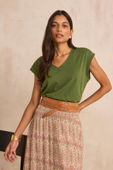 DELYA GREEN COTTON T-SHIRT