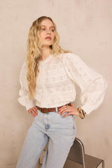 DORIS EMBROIDERED LONG-SLEEVE COTTON BLOUSE