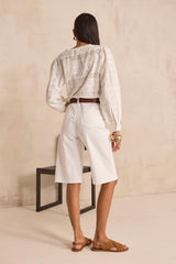 RAYAN WHITE MIXED COTTON BERMUDA