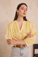 DEVONA SUN PRINTED LONG SLEEVE COTTON BLOUSE