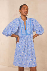 RACHEL LACE PRINTED MIXED COTTON SHORT DRESS