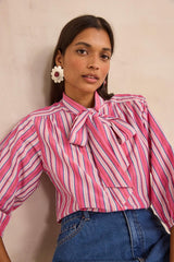 DOMITILLE BOW TIE STRIPED BLOUSE